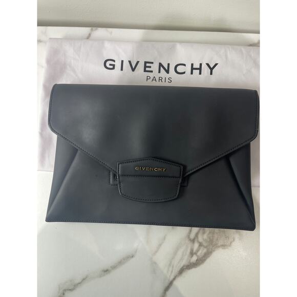 Givenchy Black Leather Envelope Clutch with Gold Logo - Picture 1 of 6